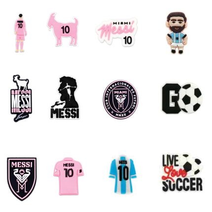 NEW Inter Miami Leo Messi shoe charms, Unisex-Adult Shoe Charms for Clog Sandals and Bracelets, Argentina, Futbol, Soccer, The Goat (12 pcs)